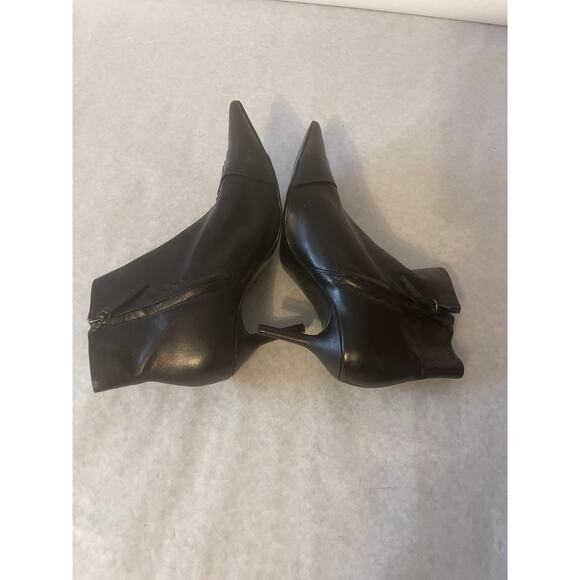Zara Knife Boot Pointed Toe Buckle Leather Black Zip Bootie Women Size 35 US 5 - Picture 6 of 9